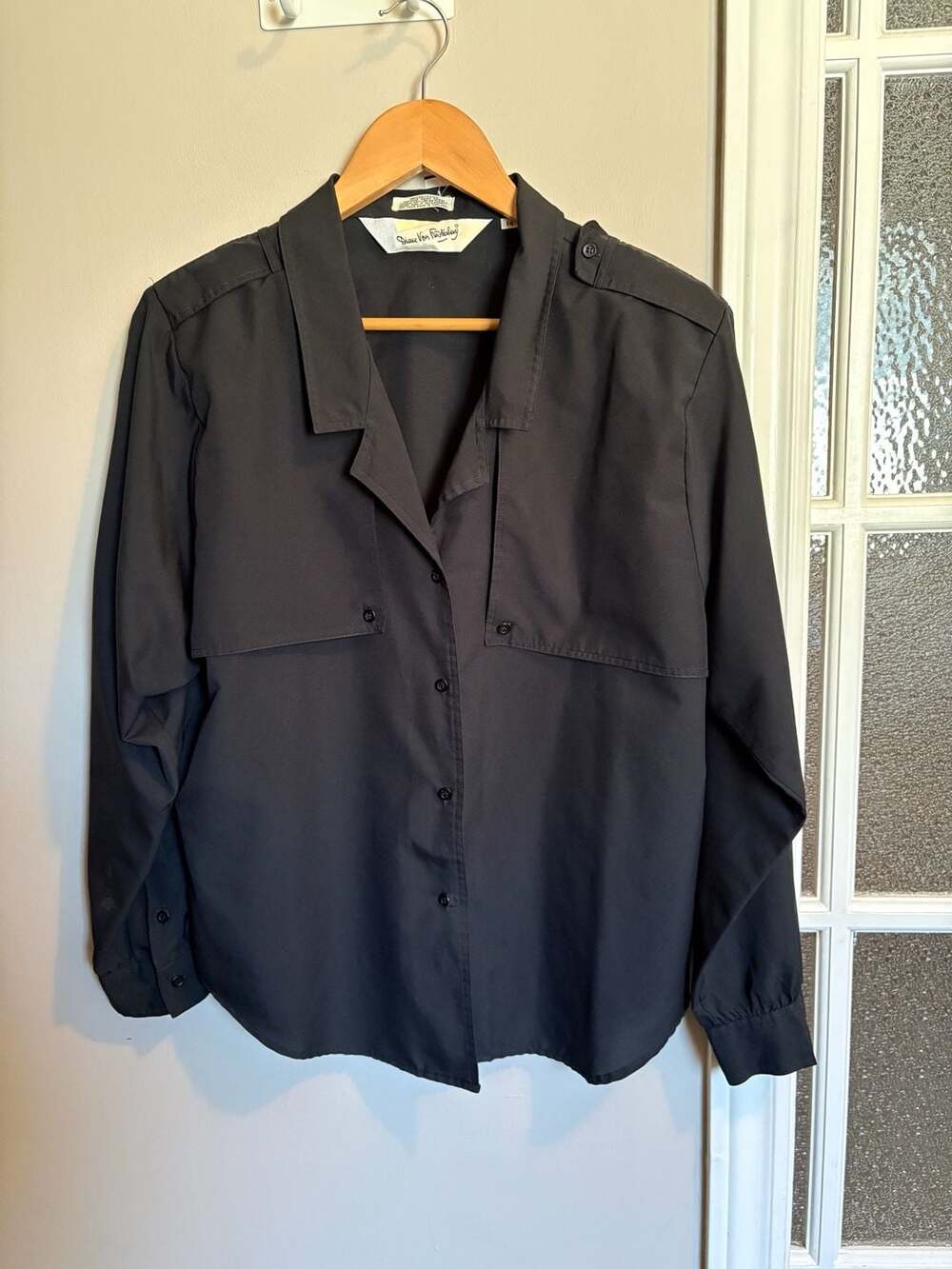 Vintage Diane Von Furstenberg Black Long Sleeve Button Up Safari Blouse
